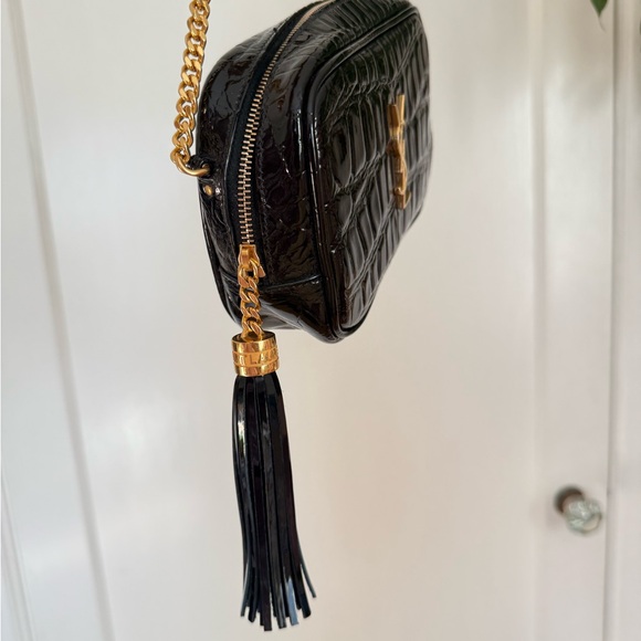 Yves Saint Laurent Black Croc-Embossed Crossbody Camera Bag Mini - Picture 6 of 10
